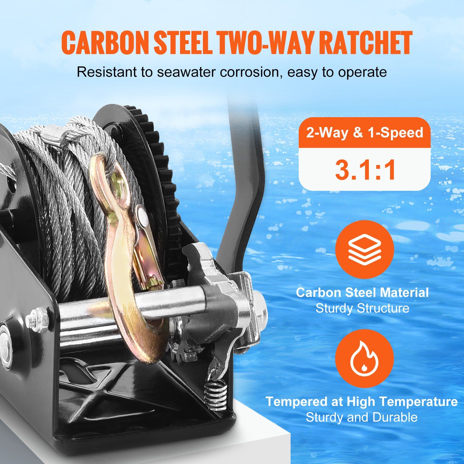 Hand Winch, 362.8 kg Pulling Capacity, Boat Trailer Winch Heavy Duty Rope Crank with 10 m Steel Wire Cable V952-CYSDJP800BG0IYPD8V0