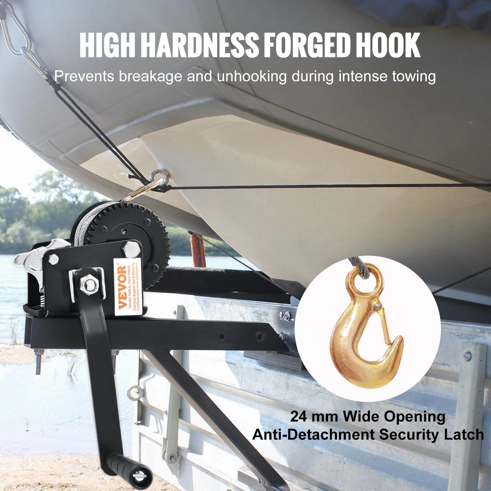 Hand Winch, 362.8 kg Pulling Capacity, Boat Trailer Winch Heavy Duty Rope Crank with 10 m Steel Wire Cable V952-CYSDJP800BG0IYPD8V0