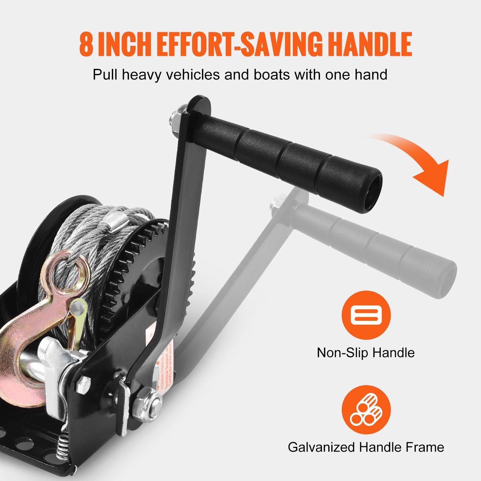 Hand Winch, 362.8 kg Pulling Capacity, Boat Trailer Winch Heavy Duty Rope Crank with 10 m Steel Wire Cable V952-CYSDJP800BG0IYPD8V0