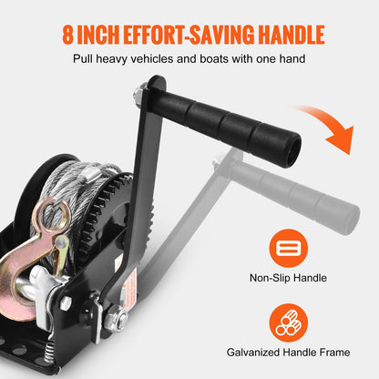 Hand Winch, 362.8 kg Pulling Capacity, Boat Trailer Winch Heavy Duty Rope Crank with 10 m Steel Wire Cable V952-CYSDJP800BG0IYPD8V0