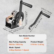 Hand Winch, 362.8 kg Pulling Capacity, Boat Trailer Winch Heavy Duty Rope Crank with 10 m Steel Wire Cable V952-CYSDJP800BG0IYPD8V0