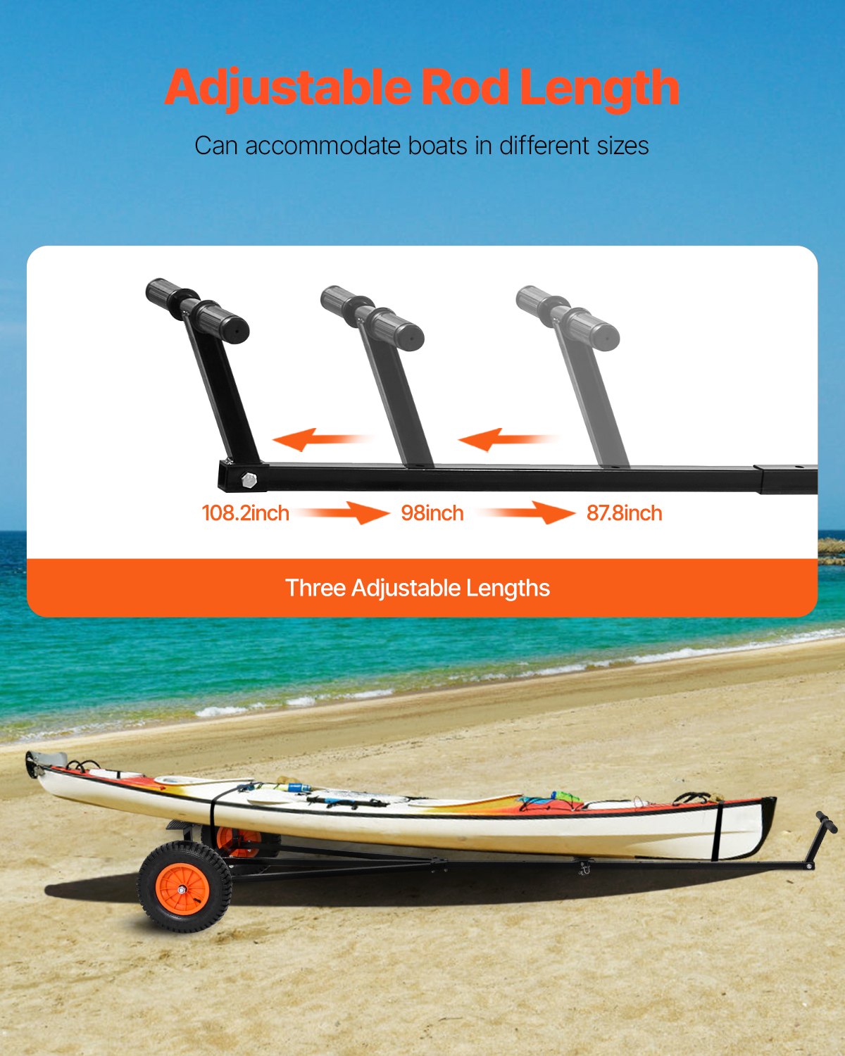420lbs Boat Trailer Dolly Mover Adjustable Length with 15.7 in Pneumatic Tires V952-CYSDQYC420BH54A5OV0
