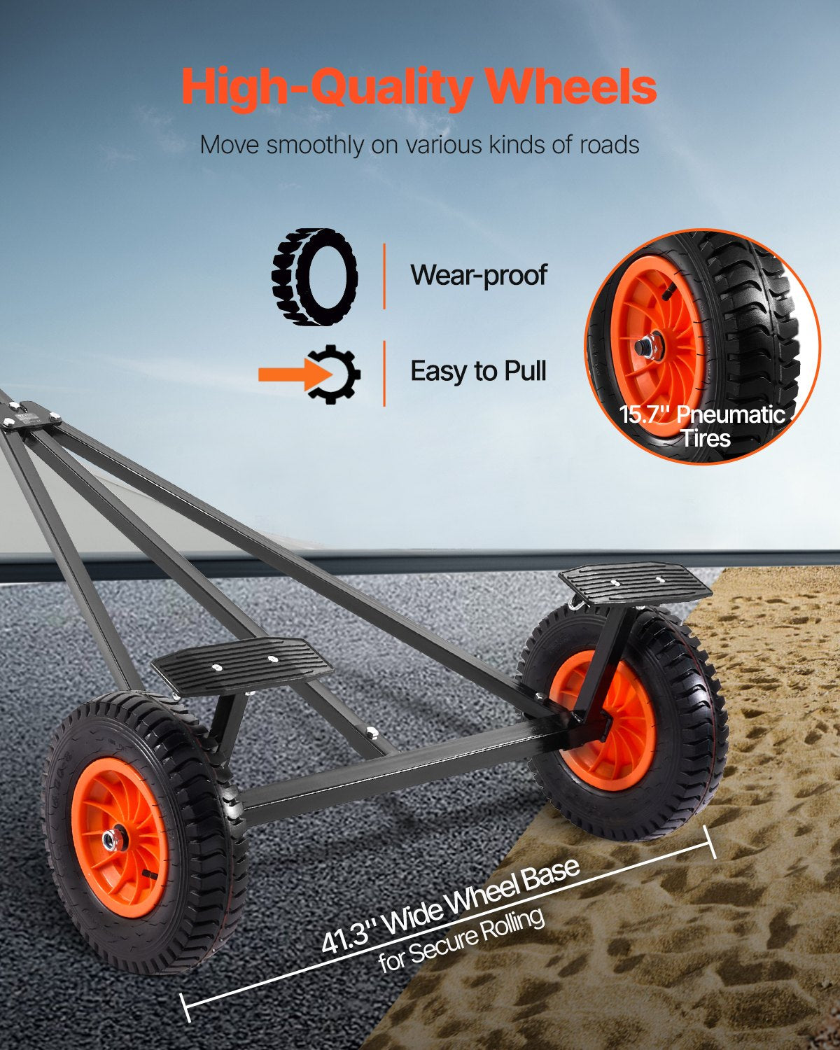420lbs Boat Trailer Dolly Mover Adjustable Length with 15.7 in Pneumatic Tires V952-CYSDQYC420BH54A5OV0