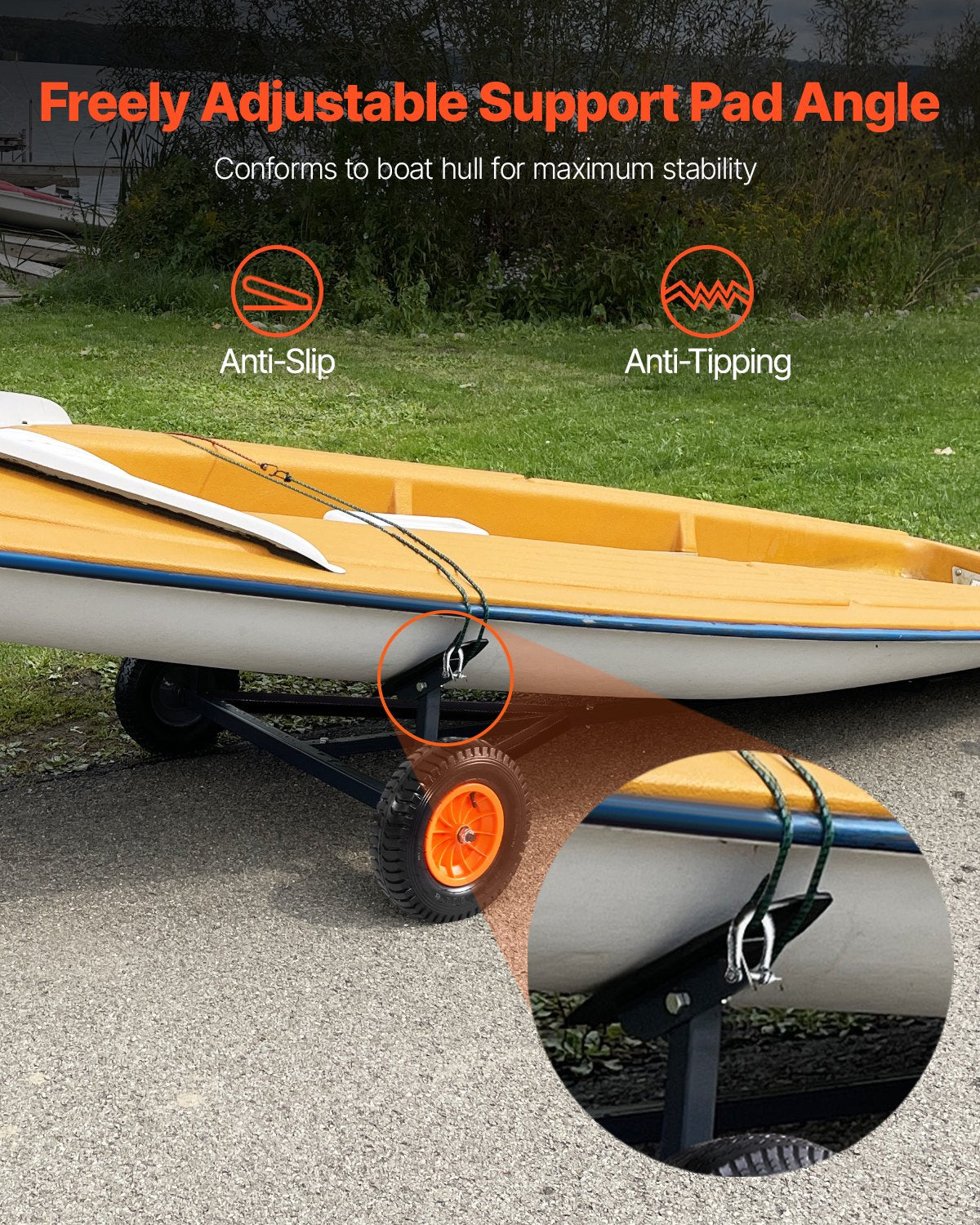 420lbs Boat Trailer Dolly Mover Adjustable Length with 15.7 in Pneumatic Tires V952-CYSDQYC420BH54A5OV0