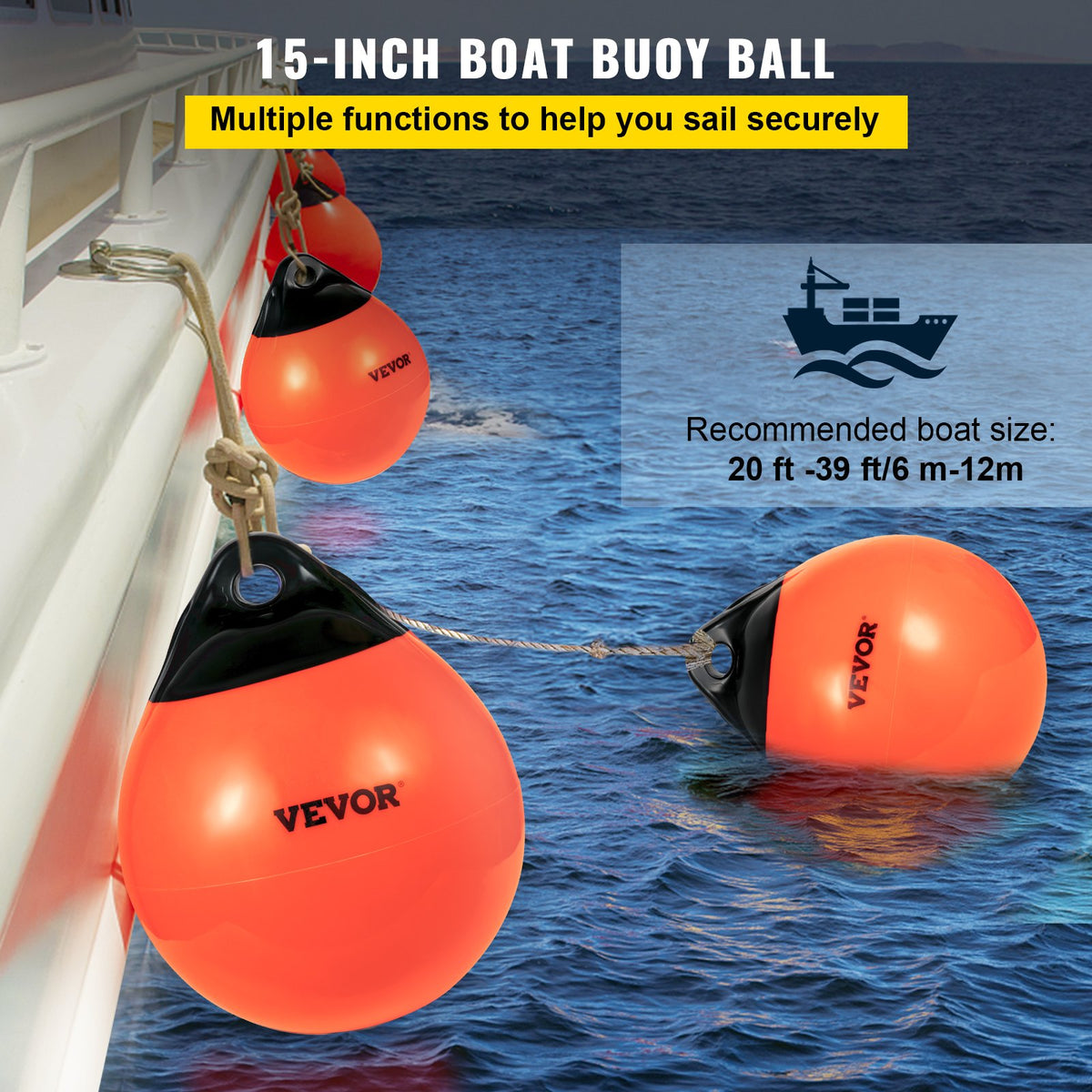 Boat Buoy Balls, 15"" Diameter Inflatable Heavy-Duty Marine-Grade PVC Marker Buoys, Round Boat Mooring Buoys, V952-CYXBCSB15INCH749JV0