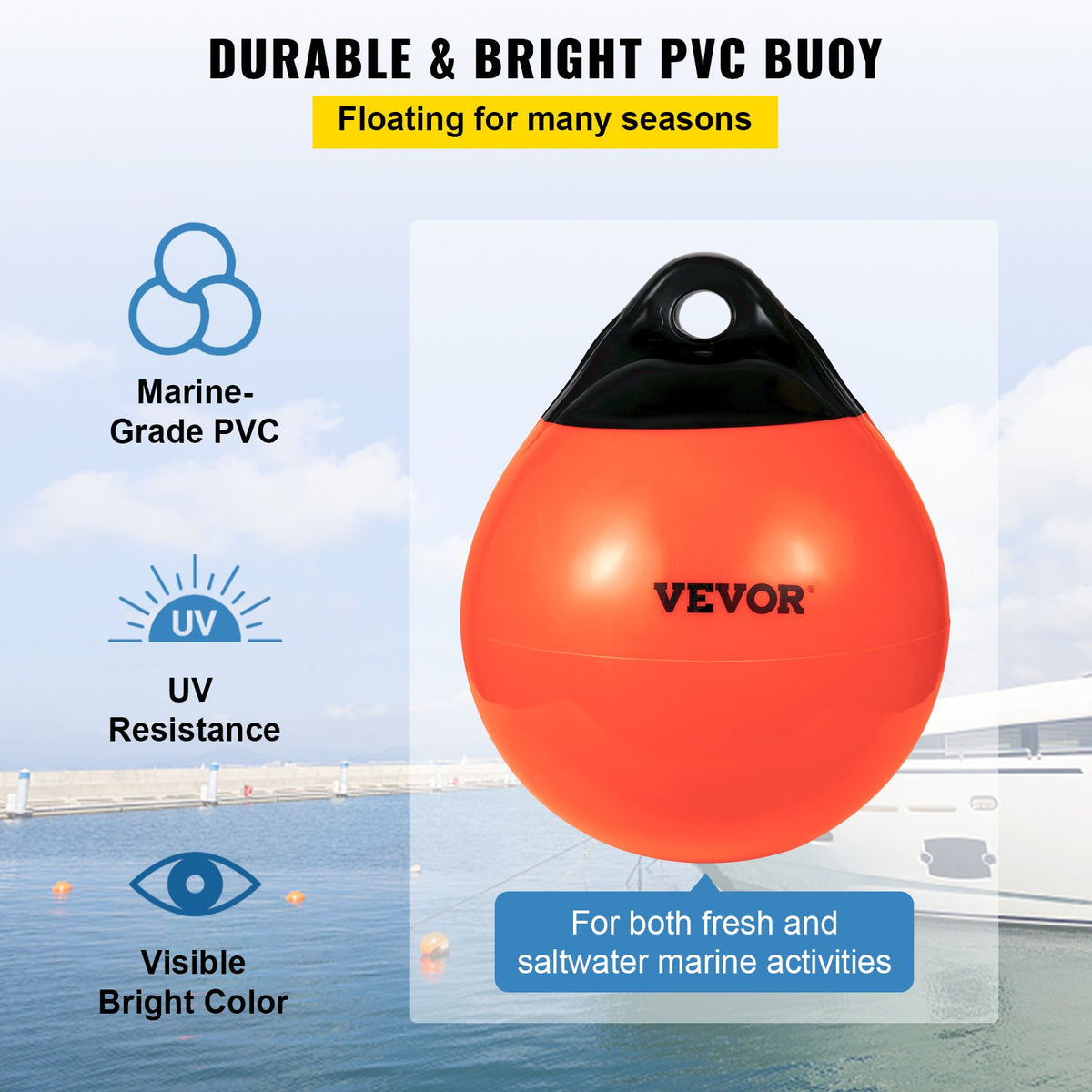 Boat Buoy Balls, 15"" Diameter Inflatable Heavy-Duty Marine-Grade PVC Marker Buoys, Round Boat Mooring Buoys, V952-CYXBCSB15INCH749JV0