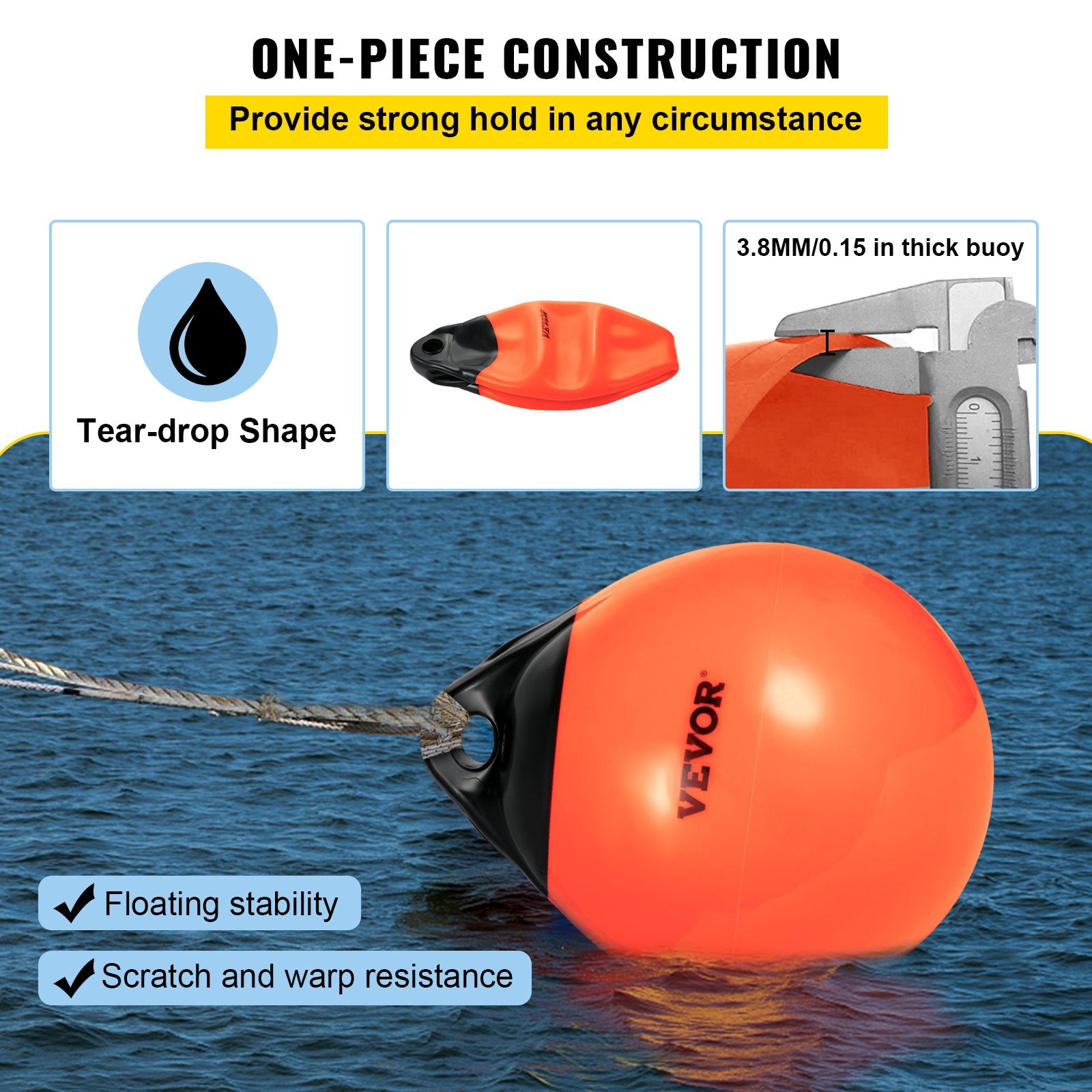 Boat Buoy Balls, 15"" Diameter Inflatable Heavy-Duty Marine-Grade PVC Marker Buoys, Round Boat Mooring Buoys, V952-CYXBCSB15INCH749JV0