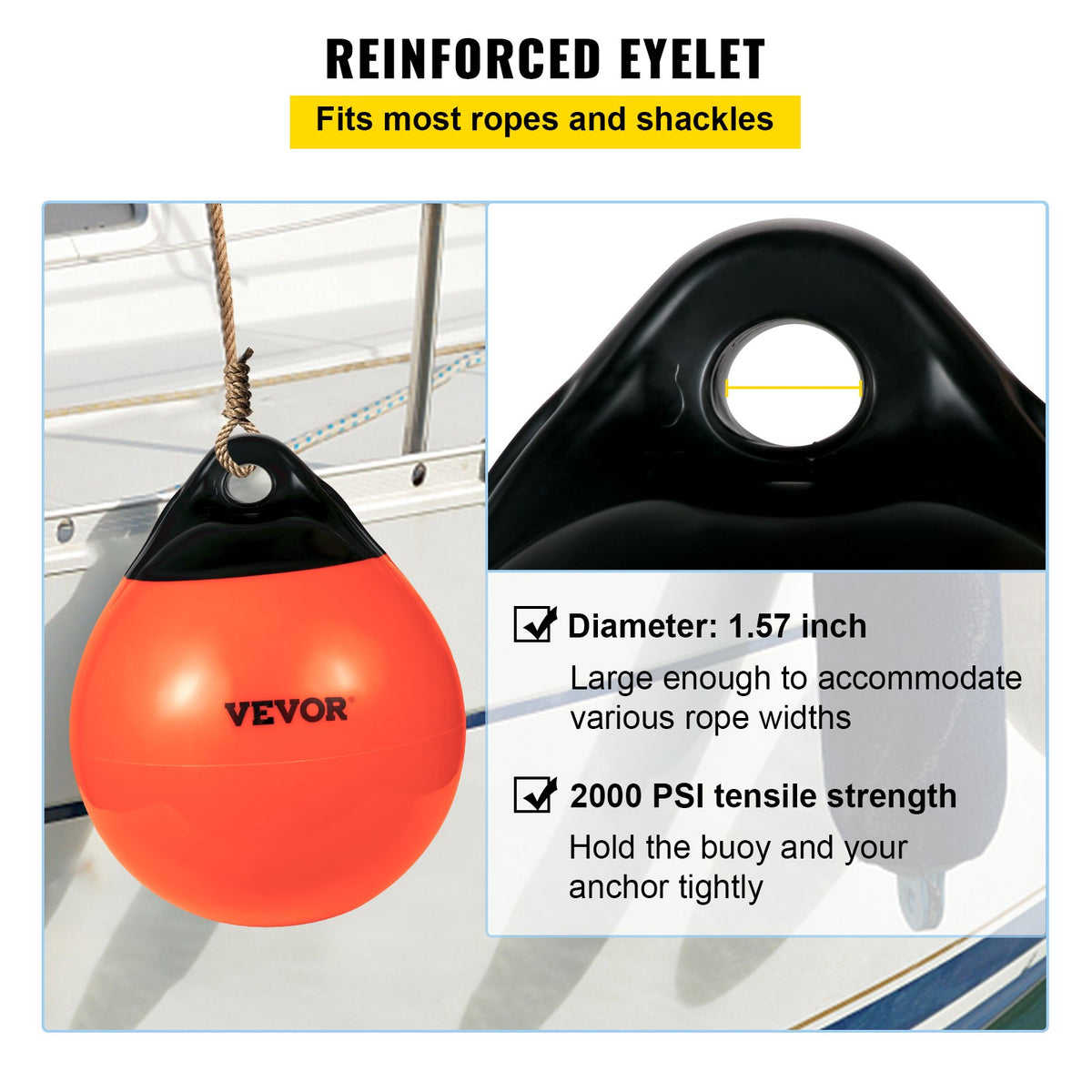 Boat Buoy Balls, 15"" Diameter Inflatable Heavy-Duty Marine-Grade PVC Marker Buoys, Round Boat Mooring Buoys, V952-CYXBCSB15INCH749JV0