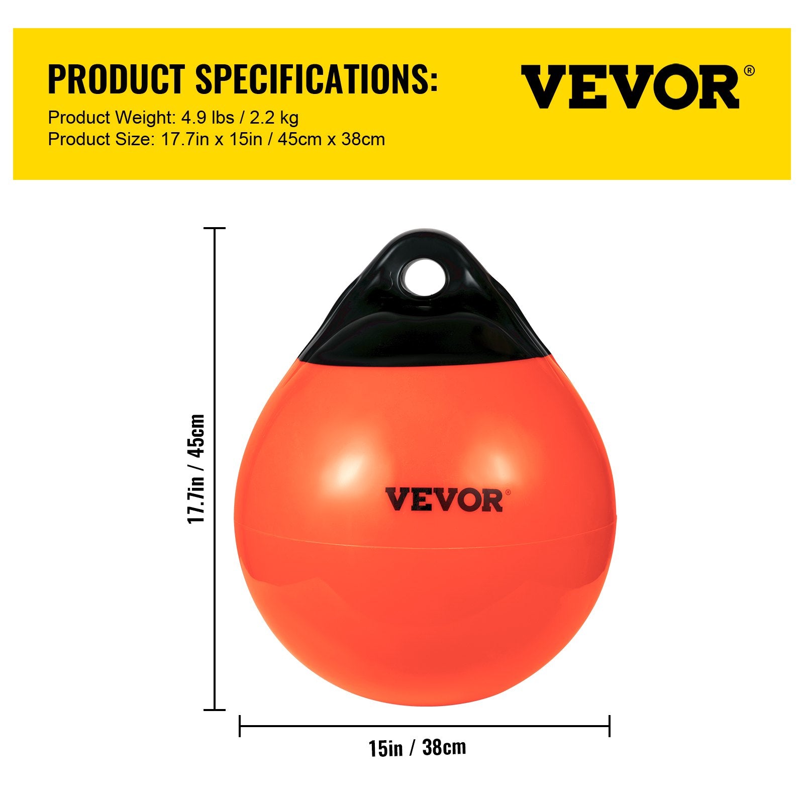 Boat Buoy Balls, 15"" Diameter Inflatable Heavy-Duty Marine-Grade PVC Marker Buoys, Round Boat Mooring Buoys, V952-CYXBCSB15INCH749JV0