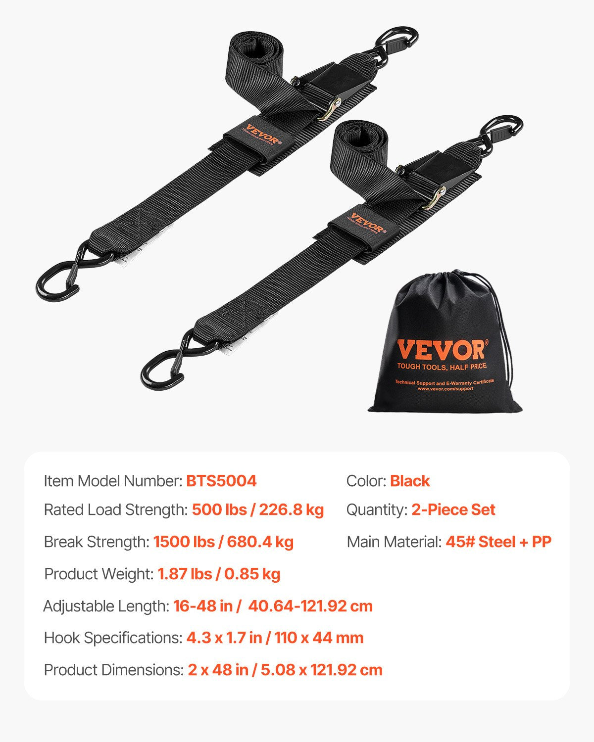 Retractable Ratchet Straps, 5.08 cm x 121.92 cm Ratchet Tie Down Straps with Security Lock S Hooks, 2 Pack V952-CYXJD2INCH4FUR48CV0