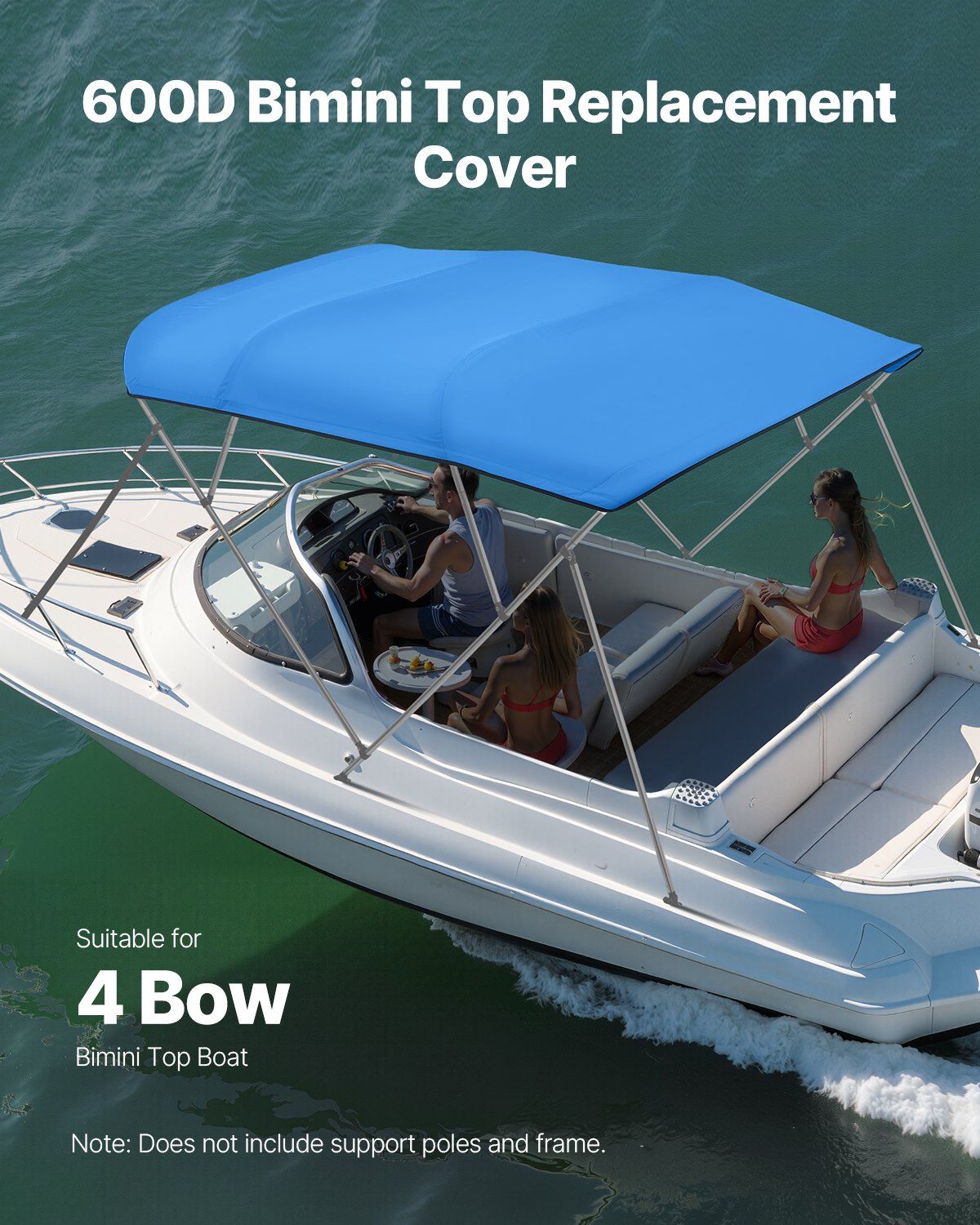 4 Bow Bimini Top Replacement Cover, 2440 mm Long, Durable 600D Marine Grade Waterproof Sun Shade Boat Canopy V952-CYZYPDPTHJ96U4ST1001V0