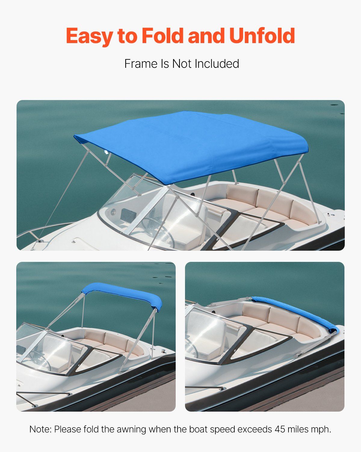 4 Bow Bimini Top Replacement Cover, 2440 mm Long, Durable 600D Marine Grade Waterproof Sun Shade Boat Canopy V952-CYZYPDPTHJ96U4ST1001V0