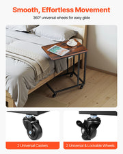 C Table, C Shaped Sofa Side Table with Metal Frame Rolling Casters, Portable C Shaped End Stand for Living V952-CZ1JT1CBHB208HKNP001V0