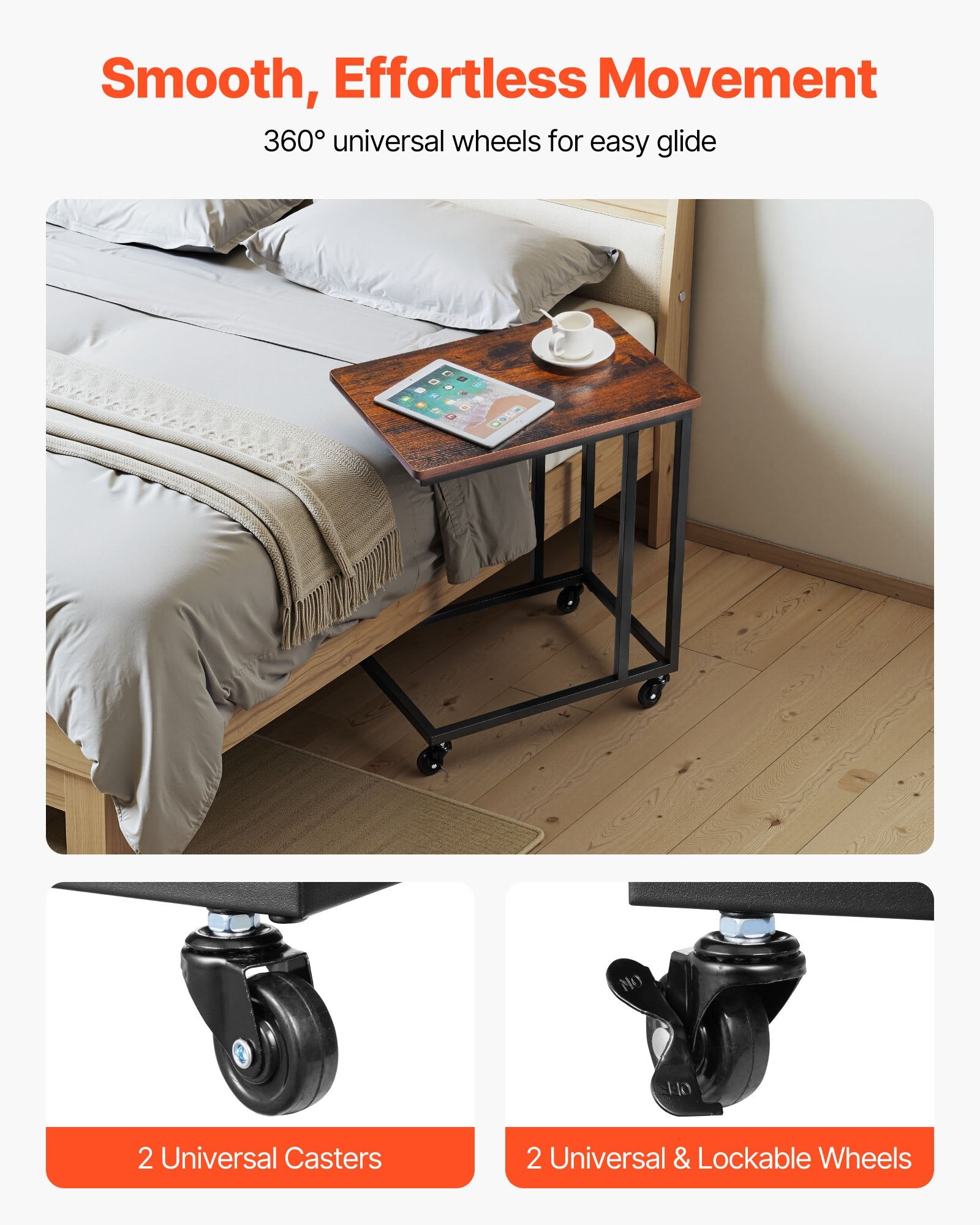 C Table, C Shaped Sofa Side Table with Metal Frame Rolling Casters, Portable C Shaped End Stand for Living V952-CZ1JT1CBHB208HKNP001V0