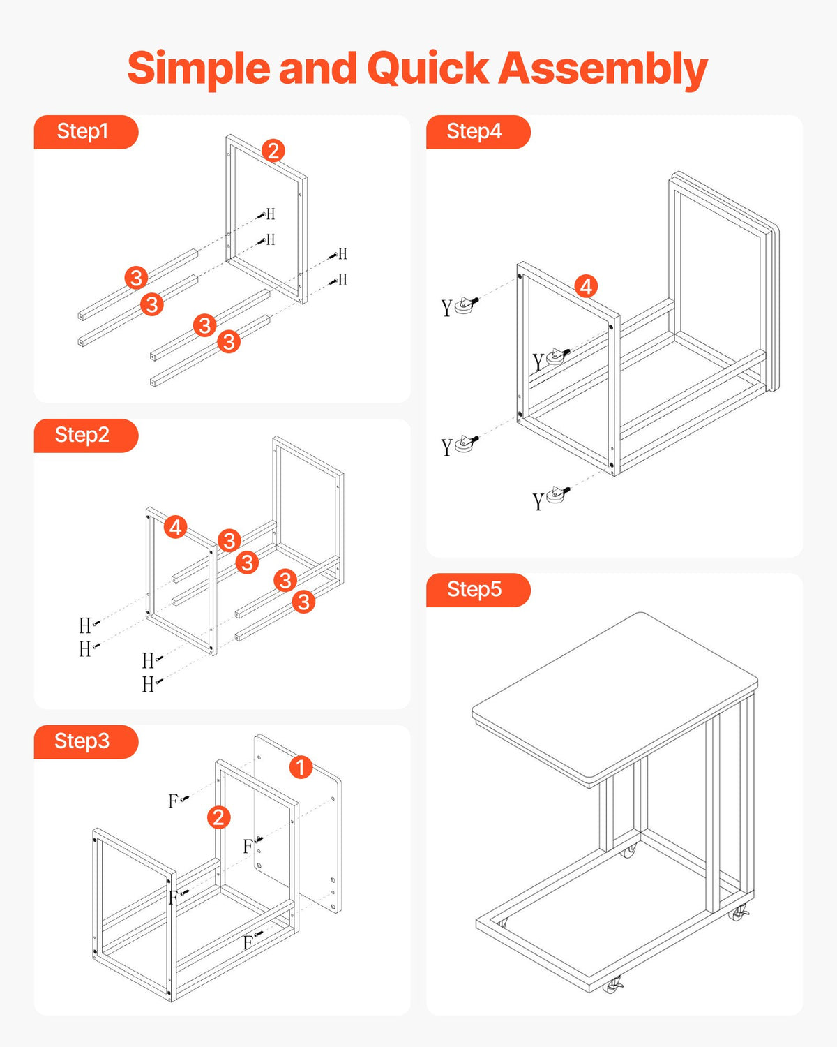 C Table, C Shaped Sofa Side Table with Metal Frame Rolling Casters, Portable C Shaped End Stand for Living V952-CZ1JT1CBHB208HKNP001V0