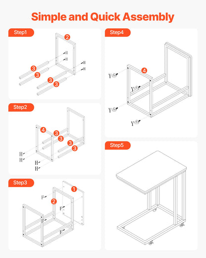C Table, C Shaped Sofa Side Table with Metal Frame Rolling Casters, Portable C Shaped End Stand for Living V952-CZ1JT1CBHB208HKNP001V0
