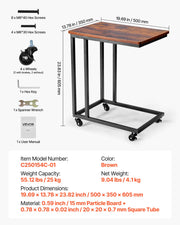 C Table, C Shaped Sofa Side Table with Metal Frame Rolling Casters, Portable C Shaped End Stand for Living V952-CZ1JT1CBHB208HKNP001V0