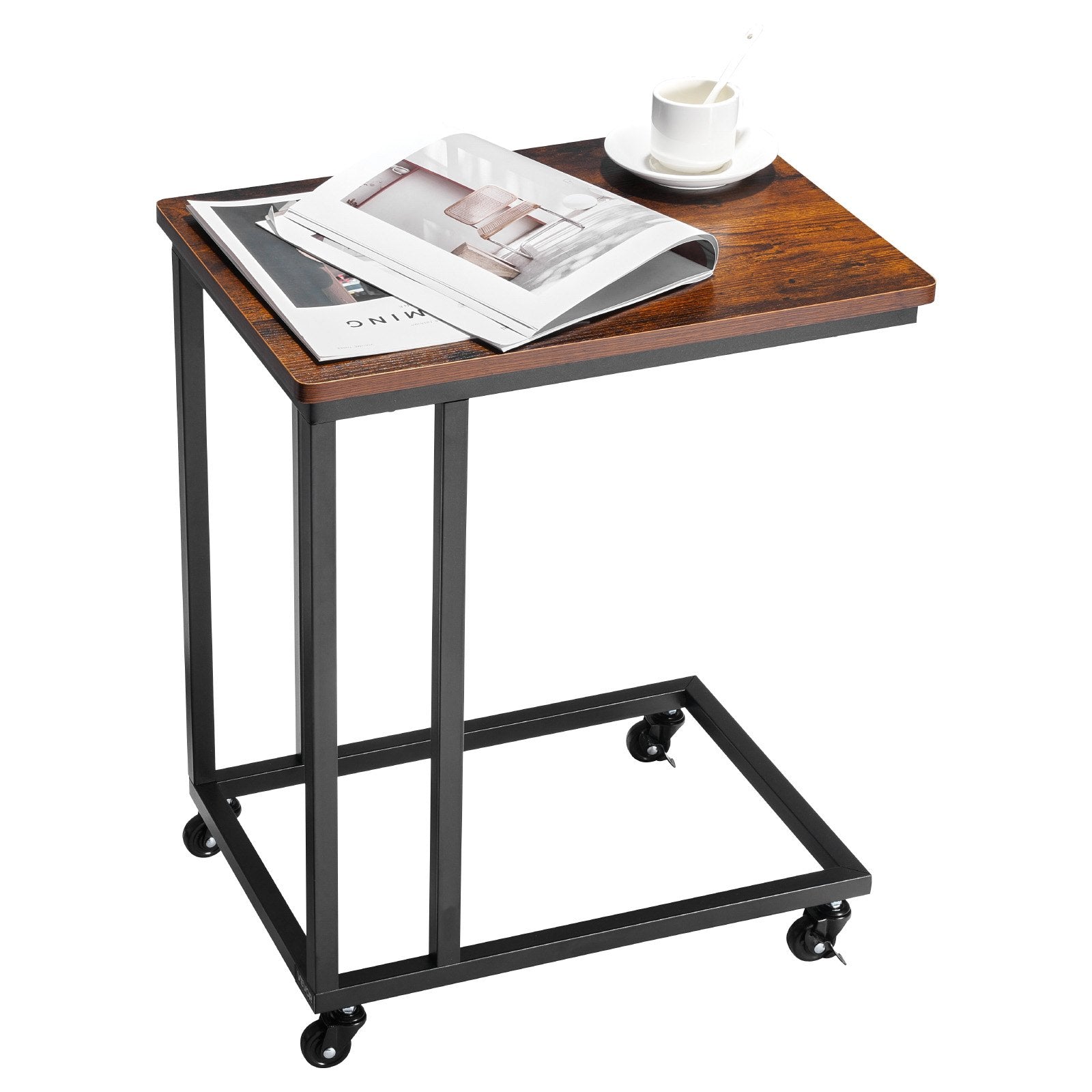C Table, C Shaped Sofa Side Table with Metal Frame Rolling Casters, Portable C Shaped End Stand for Living V952-CZ1JT1CBHB208HKNP001V0
