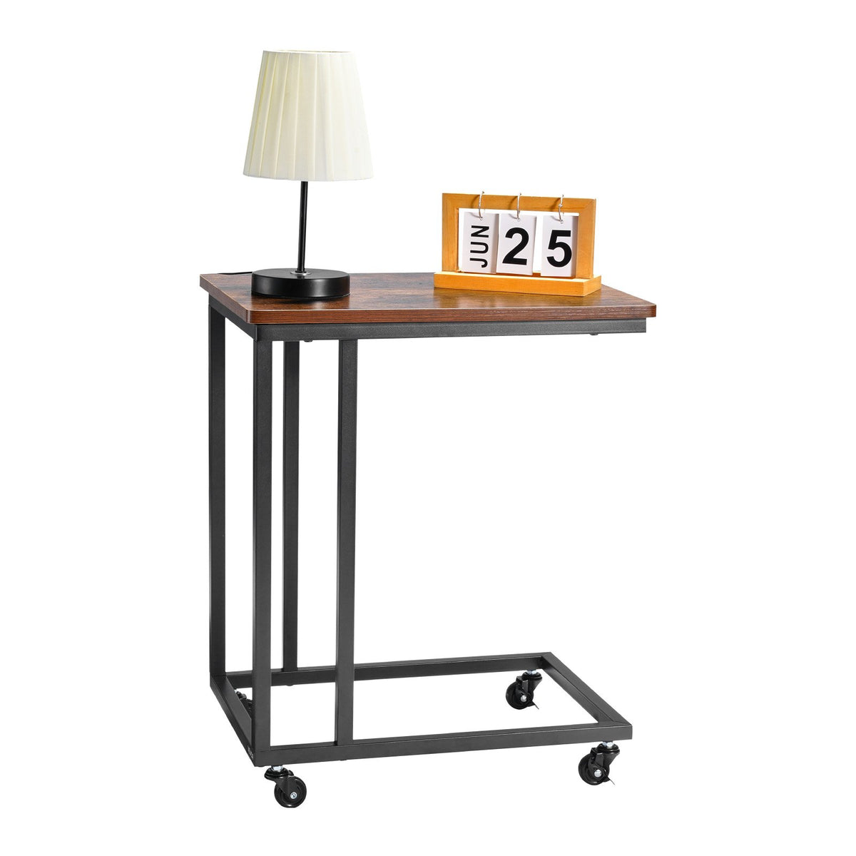 C Table, C Shaped Sofa Side Table with Metal Frame Rolling Casters, Portable C Shaped End Stand for Living V952-CZ1JT1CBHB208HKNP001V0