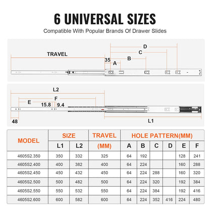 6 Pairs of 609.6mm Drawer Slides Side Mount Rails, Heavy Duty Full Extension Steel Track, Soft-Close V952-CZCJCTDG100L9BKQKV0