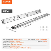 6 Pairs of 609.6mm Drawer Slides Side Mount Rails, Heavy Duty Full Extension Steel Track, Soft-Close V952-CZCJCTDG100L9BKQKV0