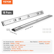10 Pairs of 609.6mm Drawer Slides Side Mount Rails, Heavy Duty Full Extension Steel Track, Soft-Close V952-CZCJCTDG100L9KG10V0
