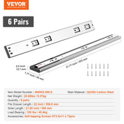 6 Pairs of 558.8mm Drawer Slides Side Mount Rails, Heavy Duty Full Extension Steel Track, Soft-Close V952-CZCJCTDG100LF91G5V0
