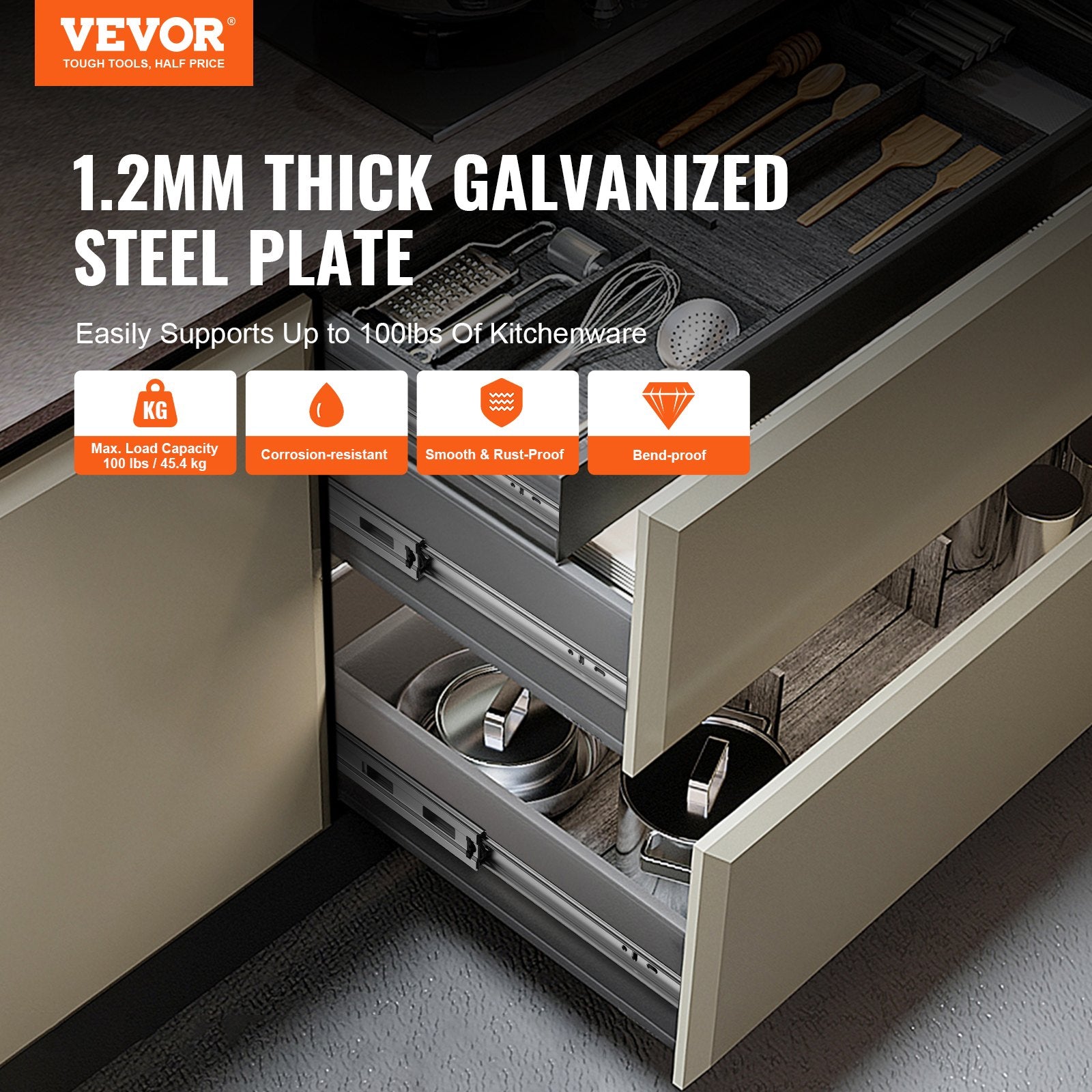 6 Pairs of 508mm Drawer Slides Side Mount Rails, Heavy Duty Full Extension Steel Track, Soft-Close Noiseless V952-CZCJCTDG100LG511JV0