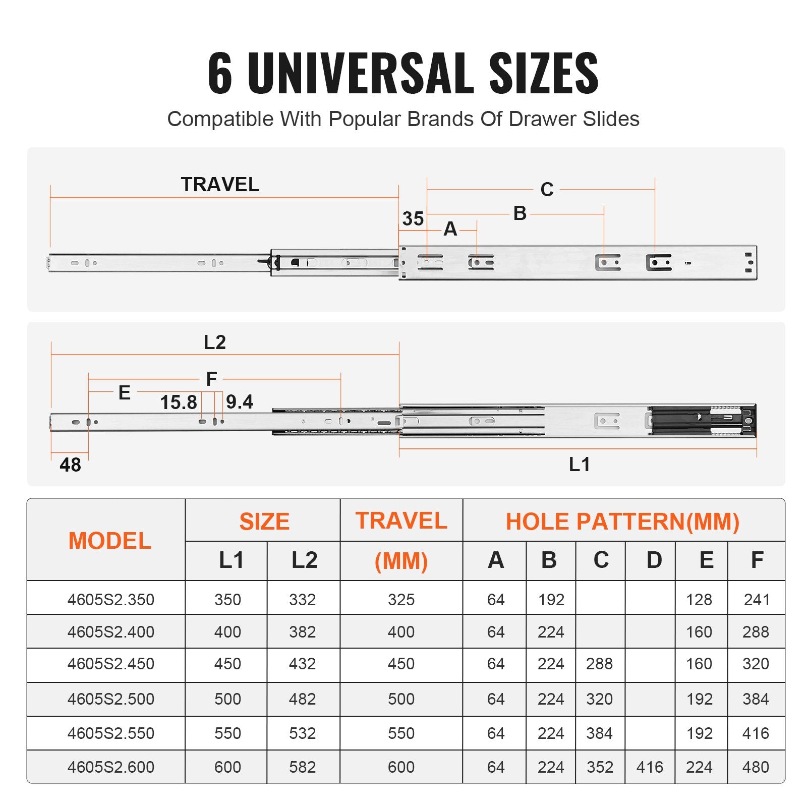 6 Pairs of 508mm Drawer Slides Side Mount Rails, Heavy Duty Full Extension Steel Track, Soft-Close Noiseless V952-CZCJCTDG100LG511JV0