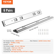 6 Pairs of 508mm Drawer Slides Side Mount Rails, Heavy Duty Full Extension Steel Track, Soft-Close Noiseless V952-CZCJCTDG100LG511JV0