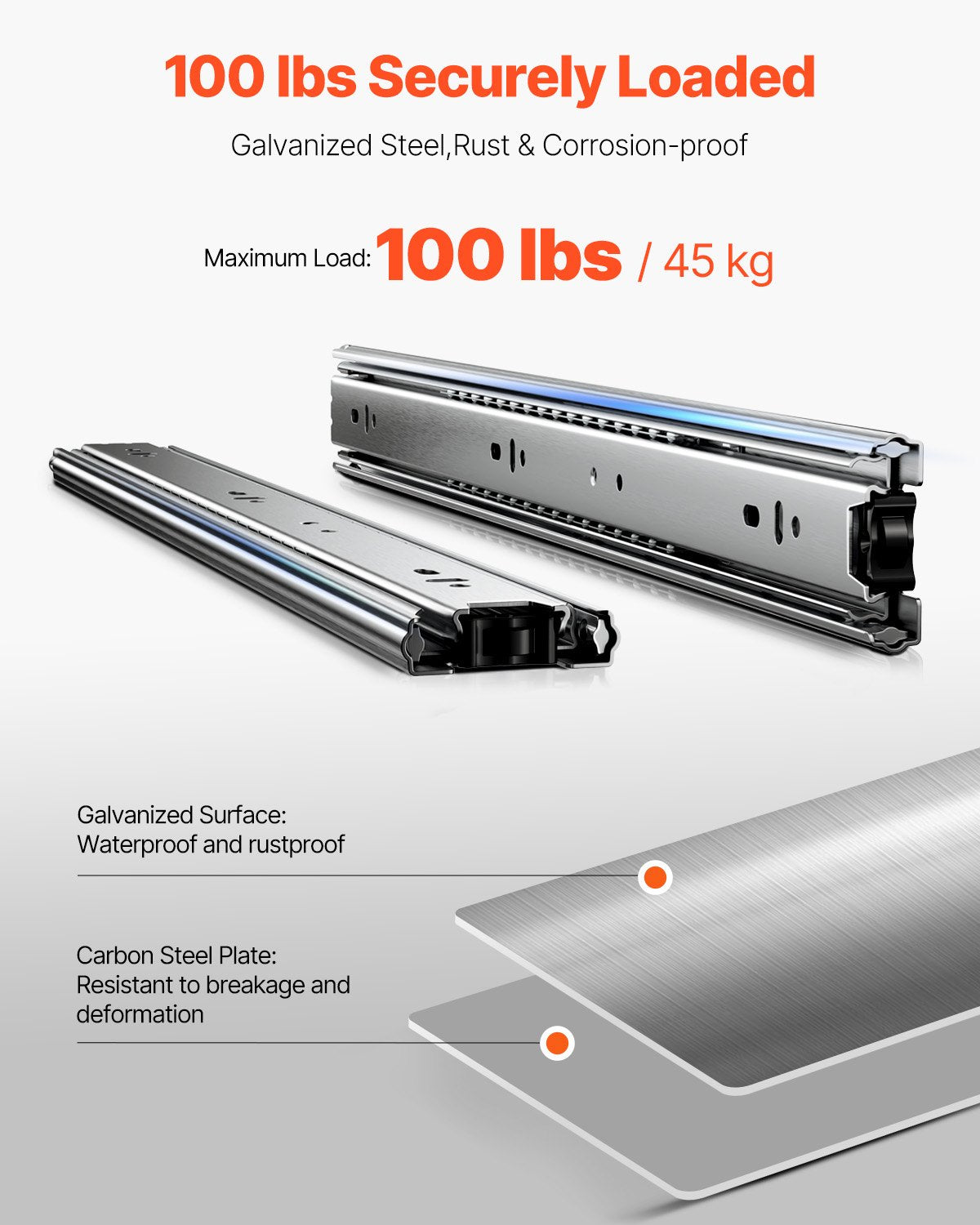 Drawer Slides, 18 inch, 10 Pairs Full Extension Ball Bearing Cabinet Rails, 100 LB Load Capacity Heavy Duty V952-CZCJCTDG100LPFFRWV0