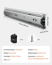 Drawer Slides, 18 inch, 10 Pairs Full Extension Ball Bearing Cabinet Rails, 100 LB Load Capacity Heavy Duty V952-CZCJCTDG100LPFFRWV0