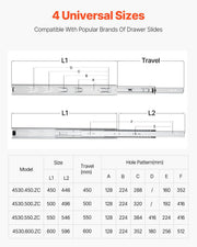 Drawer Slides, 20 inch, 10 Pairs Full Extension Ball Bearing Cabinet Rails, 100 LB Load Capacity Heavy Duty V952-CZCJCTDG100LPZMLNV0