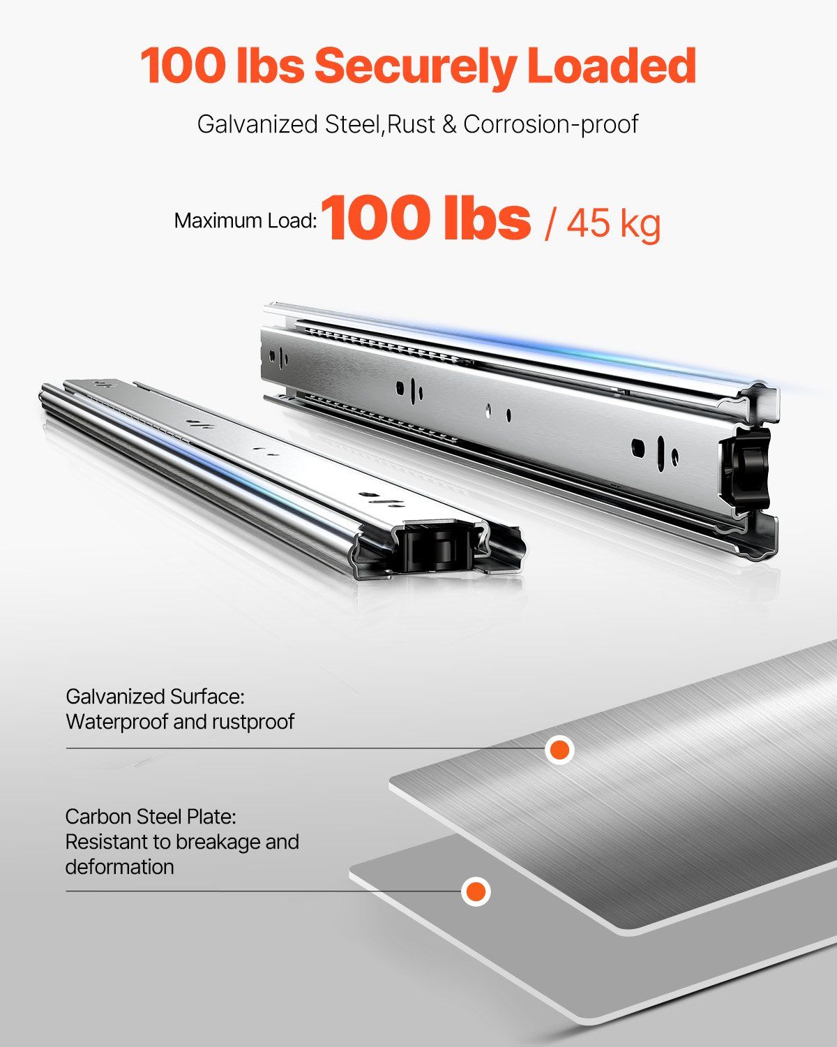 Drawer Slides, 20 inch, 10 Pairs Full Extension Ball Bearing Cabinet Rails, 100 LB Load Capacity Heavy Duty V952-CZCJCTDG100LPZMLNV0