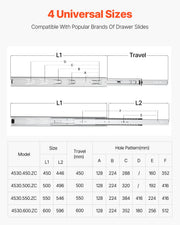 Drawer Cabinet Slides Side Mount 22 inch 10 Pairs 100 LB Load Replacement V952-CZCJCTDG100LW77EDV0
