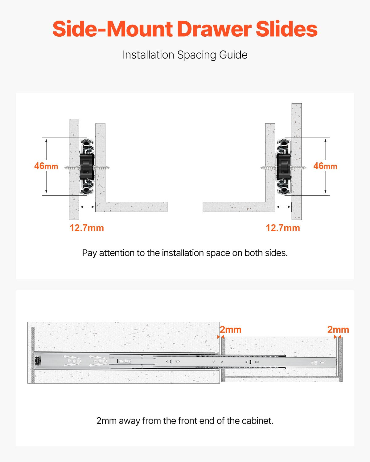 Drawer Cabinet Slides Side Mount 22 inch 10 Pairs 100 LB Load Replacement V952-CZCJCTDG100LW77EDV0