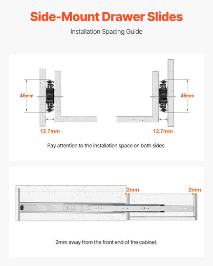 Drawer Cabinet Slides Side Mount 22 inch 10 Pairs 100 LB Load Replacement V952-CZCJCTDG100LW77EDV0