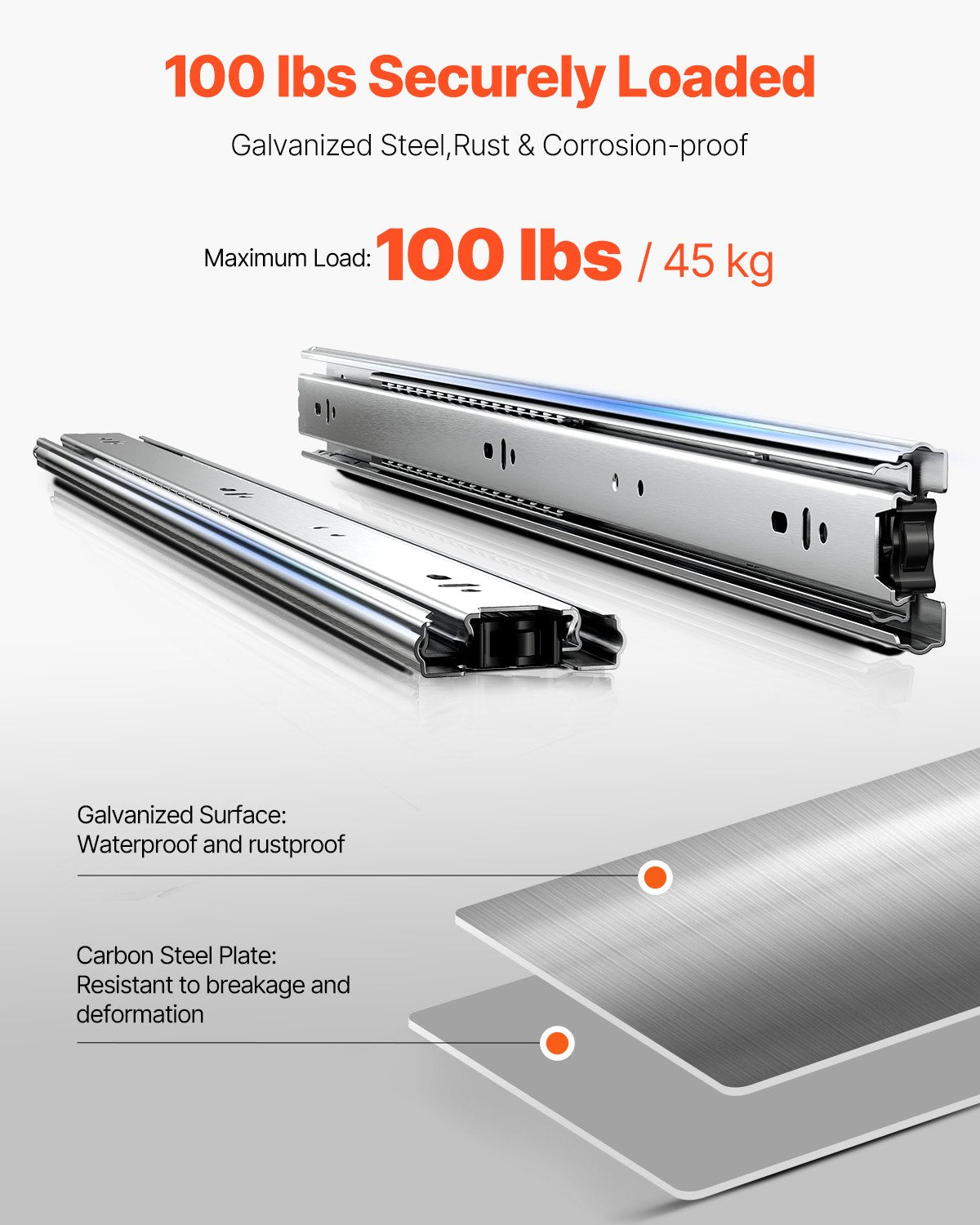Drawer Cabinet Slides Side Mount 22 inch 10 Pairs 100 LB Load Replacement V952-CZCJCTDG100LW77EDV0