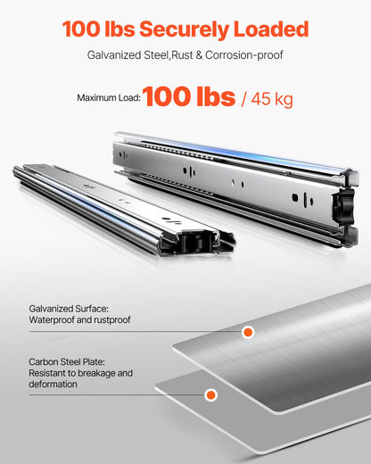Drawer Cabinet Slides Side Mount 22 inch 10 Pairs 100 LB Load Replacement V952-CZCJCTDG100LW77EDV0