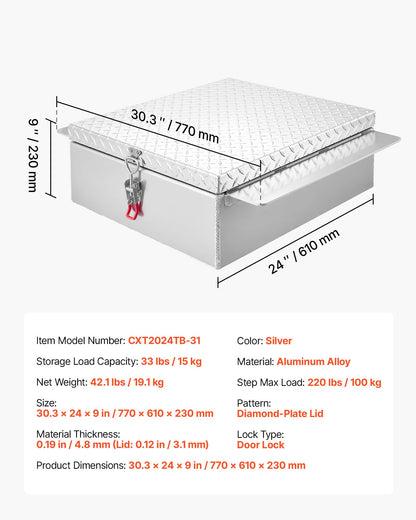 Truck Bed Tool Box, Heavy Duty Aluminum Tool Box with Diamond Plate, Storage Toolbox Chest Organizer Supports V952-CZGJX22INCHYB90W5001V0