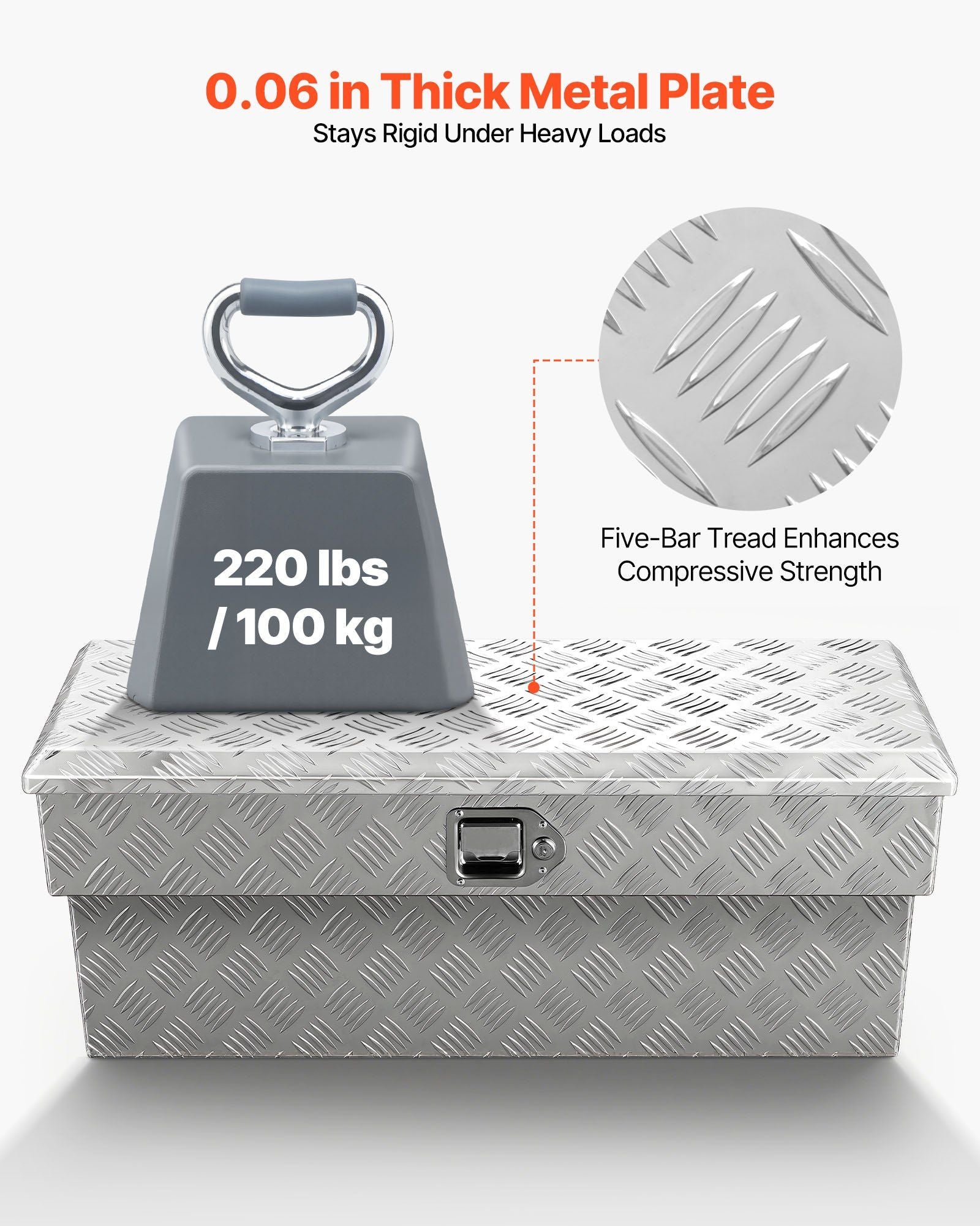 Truck Bed Tool Box, Heavy Duty Aluminum Tool Box with Tread Patterns, Storage Toolbox Chest Organizer with V952-CZGJX33INCHY6ZBO7001V0