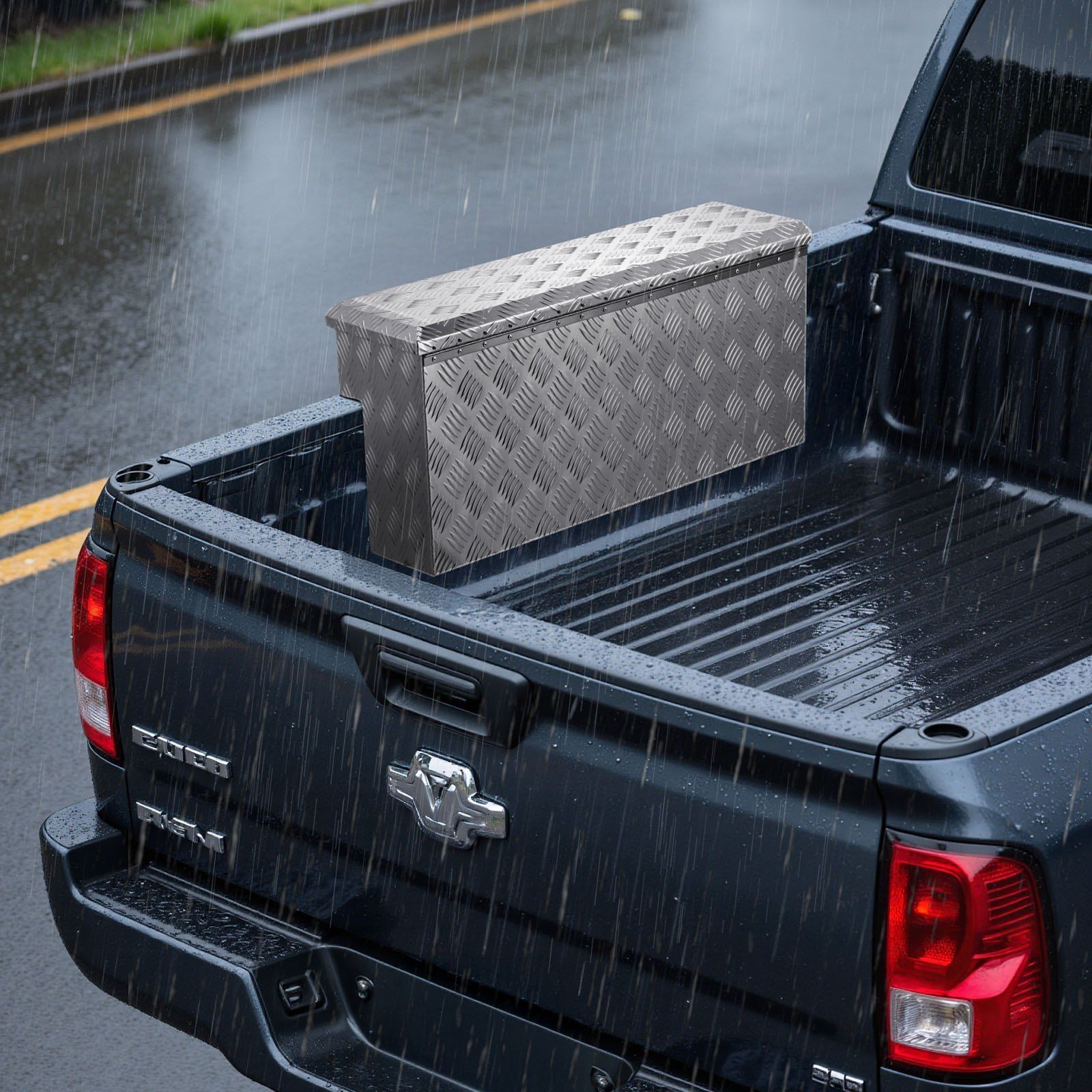 Truck Bed Tool Box, Heavy Duty Aluminum Tool Box with Tread Patterns, Storage Toolbox Chest Organizer with V952-CZGJX33INCHY6ZBO7001V0