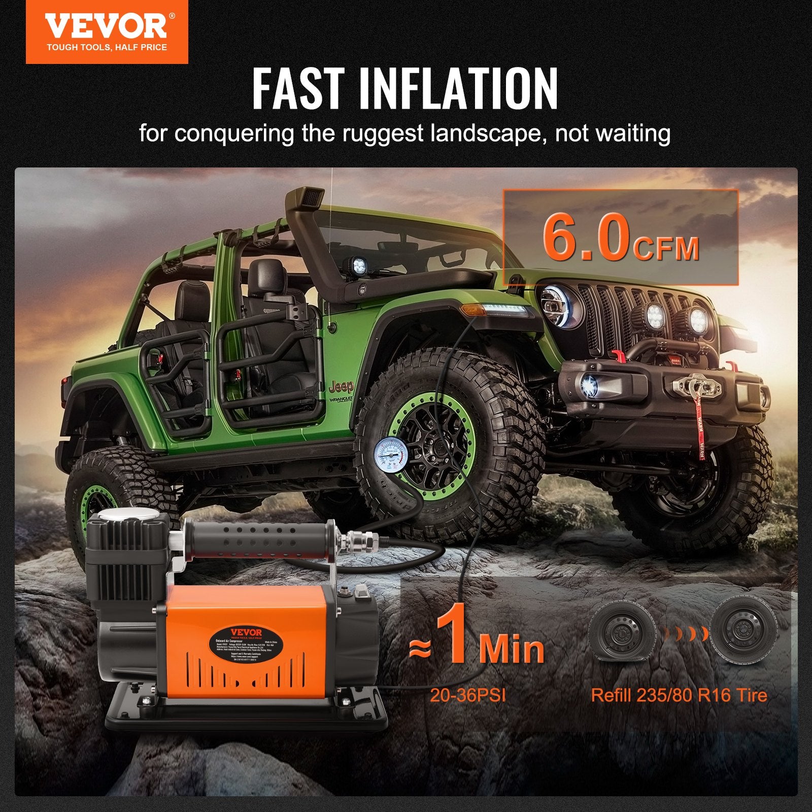 12V Air Compressor Heavy Duty 150PSI Offroad Air Compressor Portable Truck Tire Inflator 6.0CFM Air Pump for V952-CZKQ12V150PSIOQUPV9