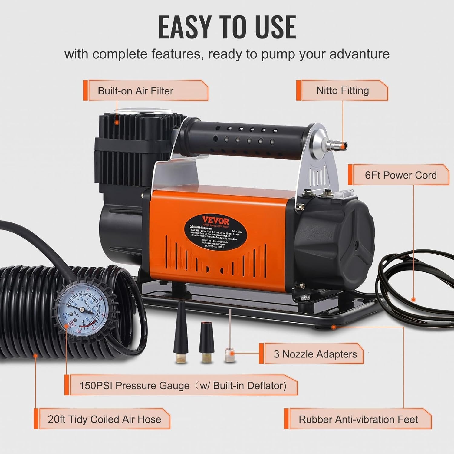 12V Air Compressor Heavy Duty 150PSI Offroad Air Compressor Portable Truck Tire Inflator 6.0CFM Air Pump for V952-CZKQ12V150PSIOQUPV9