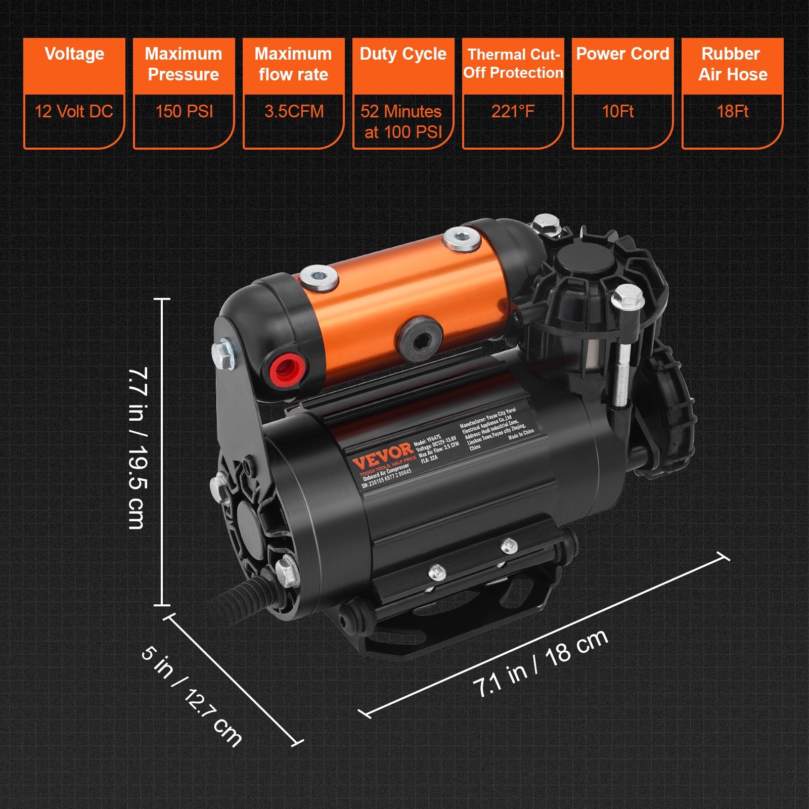 Onboard Air Compressor Kit 150PSI Offroad Air Compressor Portable Tire Inflator Heavy Duty 3.5CFM Air Pump V952-CZKQYSJZLDYBDHPZBV9
