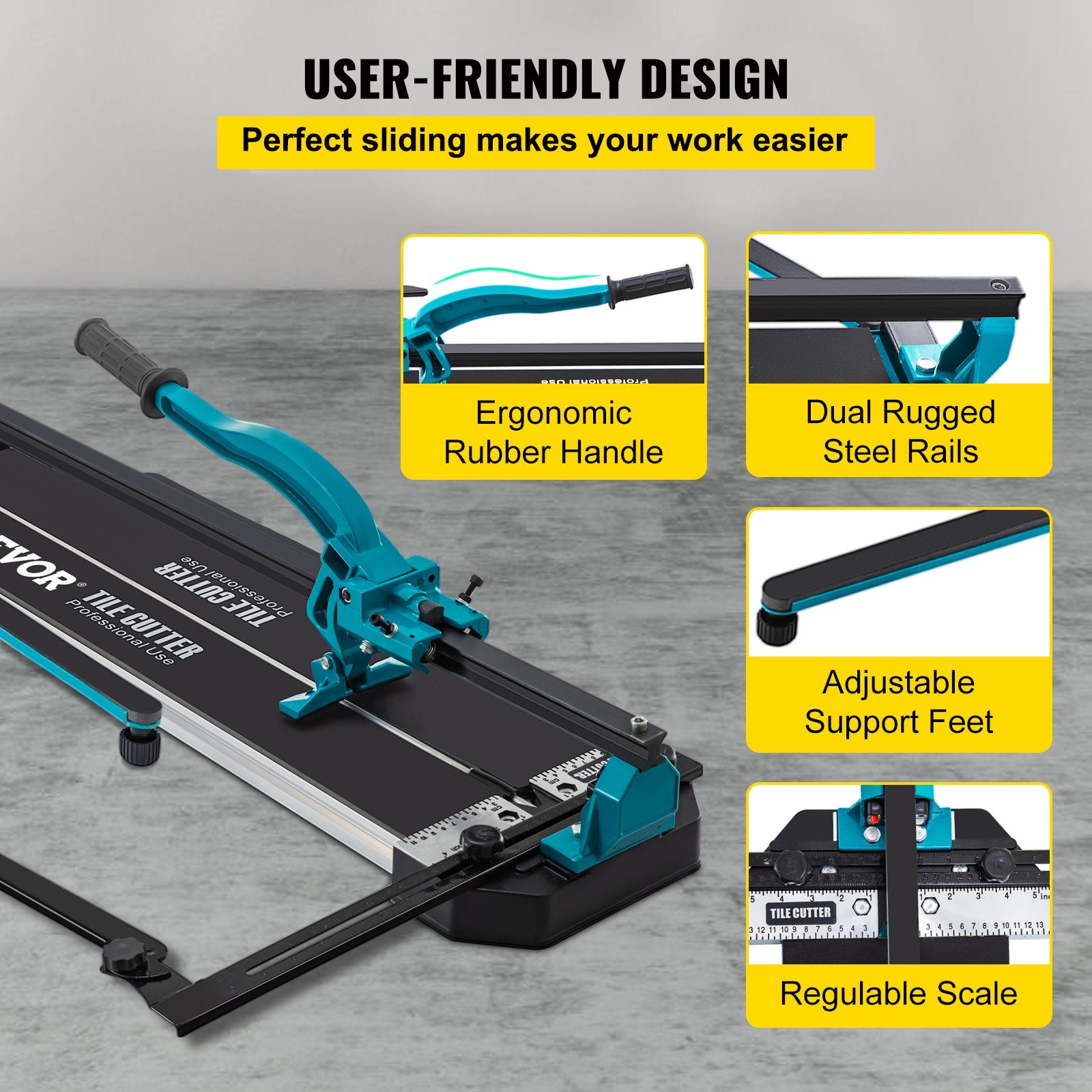 Tile Cutter 47in Cutting Tool w/ Laser Guide Single Rail Double Brackets V952-CZQGJ1200MMSDDGDZV0