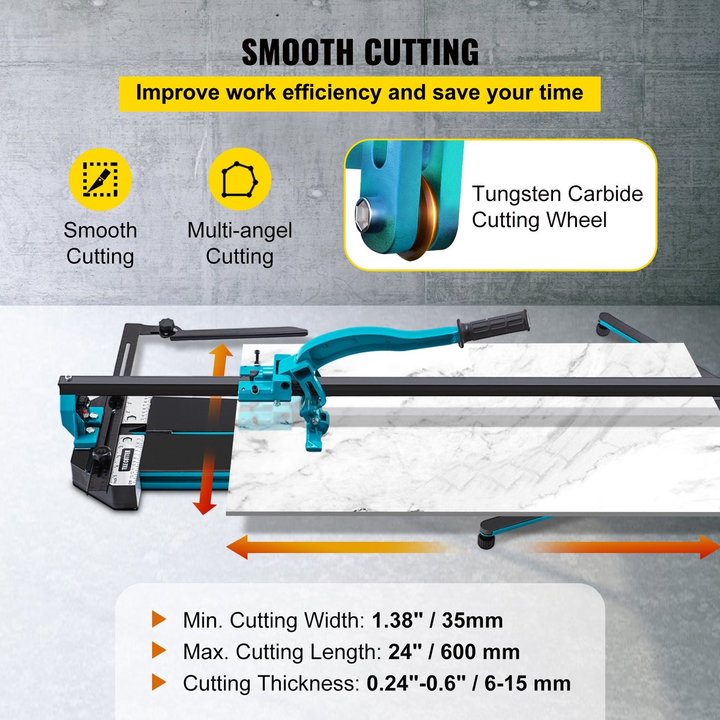 Tile Cutter 24in Cutting Tool w/ Laser Guide Single Rail Double Brackets V952-CZQGJ600MMSDDGDZCV0