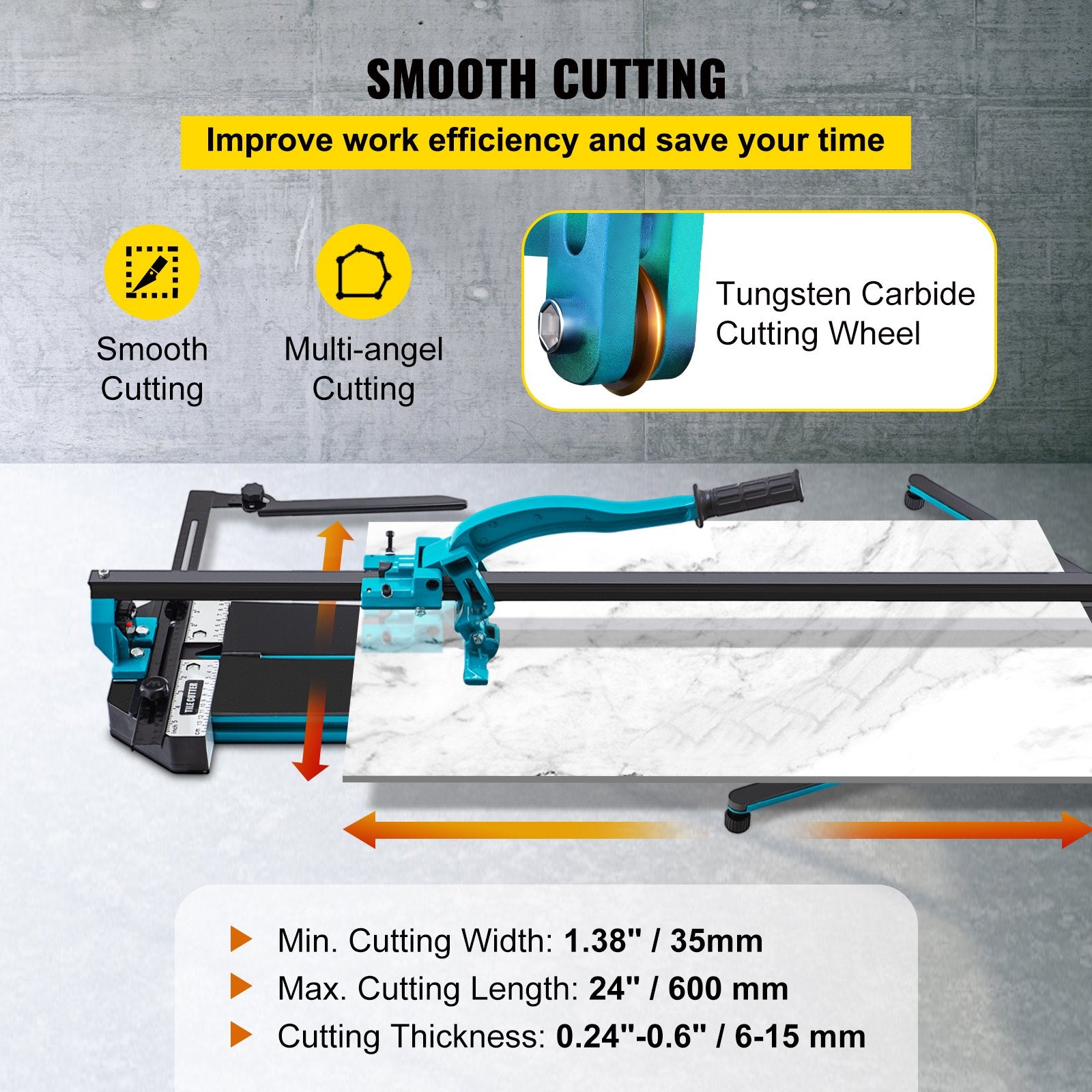 Tile Cutter 24in Cutting Tool w/ Laser Guide Single Rail Double Brackets V952-CZQGJ600MMSDDGDZCV0