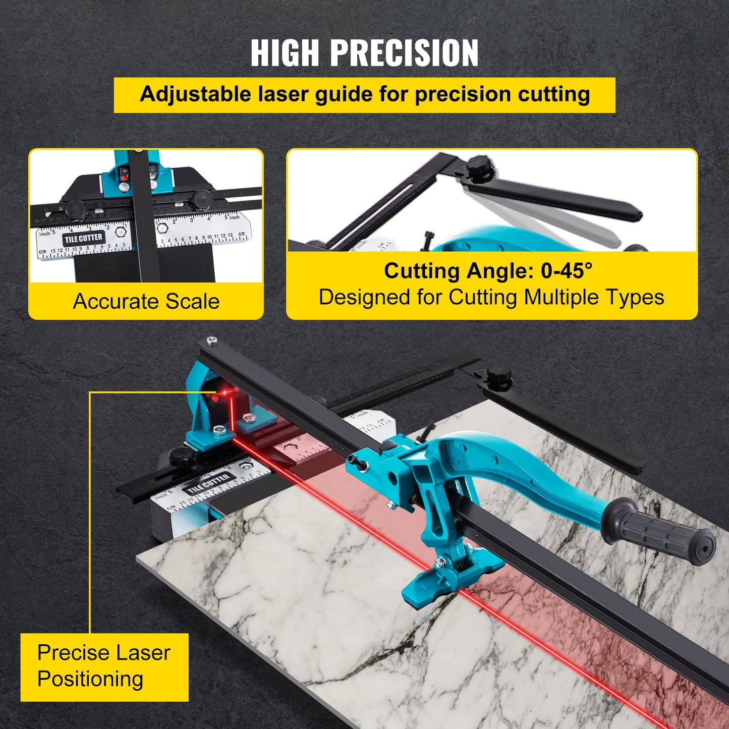 Tile Cutter 24in Cutting Tool w/ Laser Guide Single Rail Double Brackets V952-CZQGJ600MMSDDGDZCV0