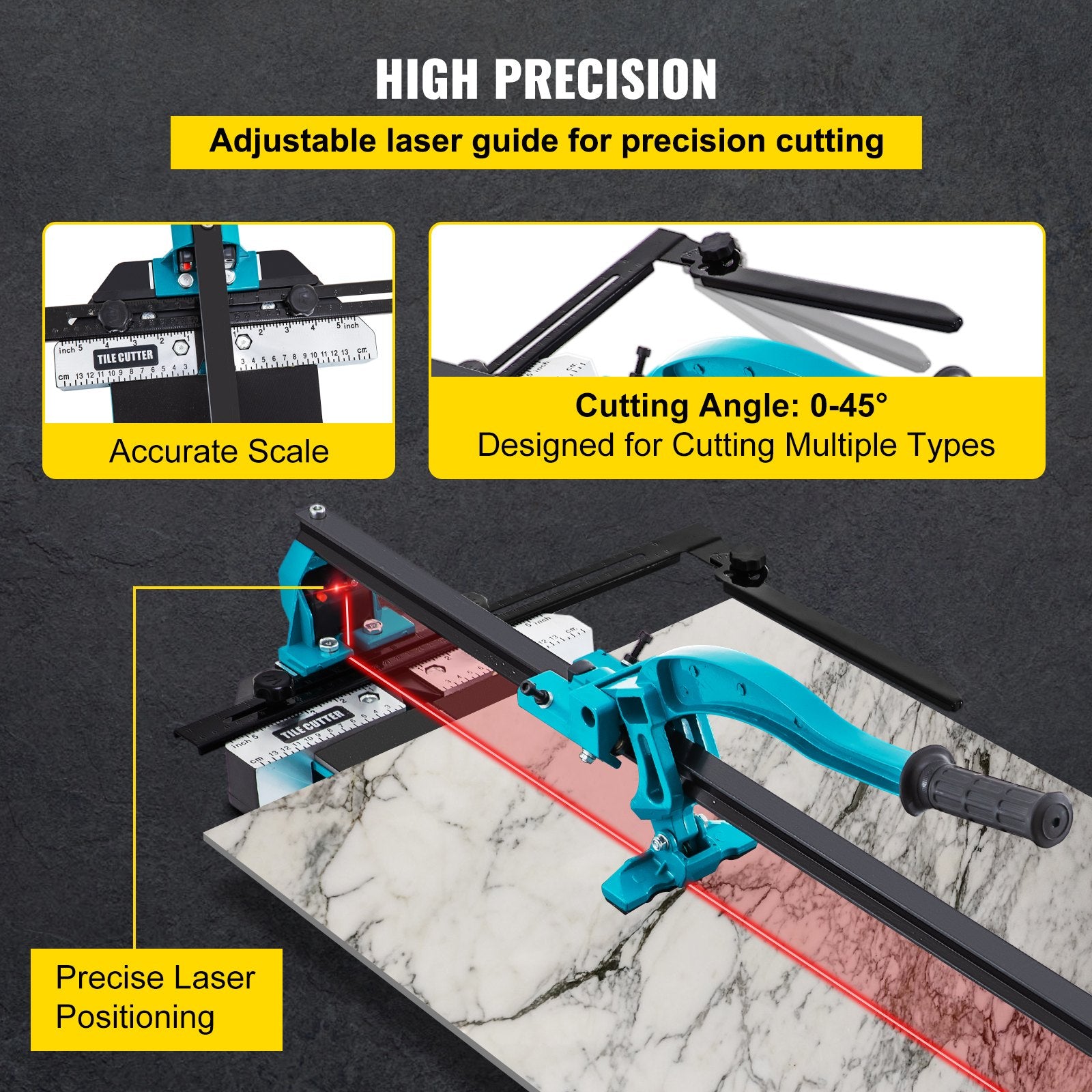 Tile Cutter 24in Cutting Tool w/ Laser Guide Single Rail Double Brackets V952-CZQGJ600MMSDDGDZCV0